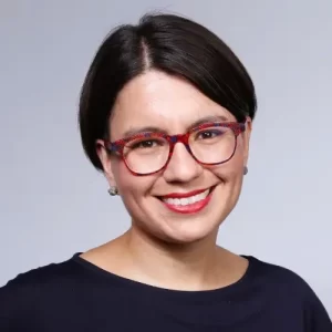 Woman with red glasses